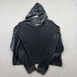 Emme Jordan Womens Velour Hoodie Charcoal Gray Cropped Sweatshirt Large